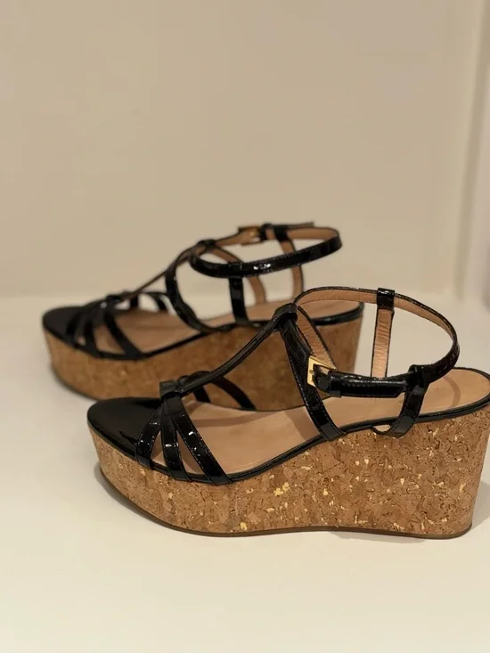 Kate Spade Black Patent Cork Platform Wedge Sandals - Women - Picture 5 of 6